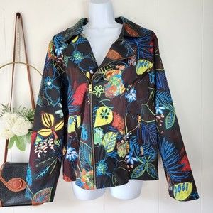 Chico's Whimsical Night Gretta Black Moto Jacket Chico's Size 2